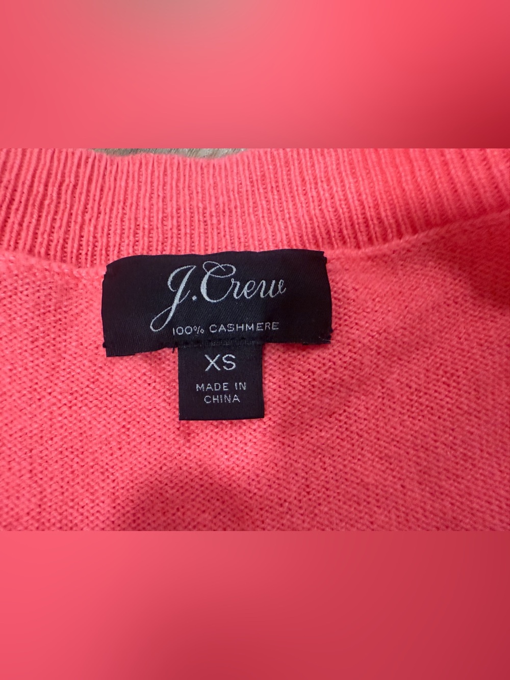 NWOT J.Crew 100% Cashmere Merci Beaucoup Sweater XS Coral Graphic Pullover - Picture 6 of 7
